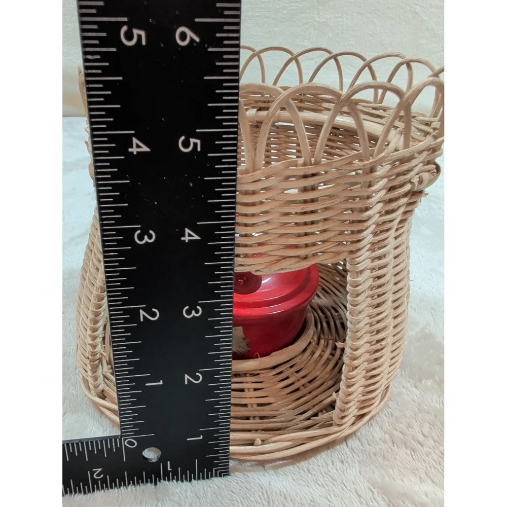 VTG Wicker Basket Oil Lamp Red Metal Miniature Lantern Rustic Farmhouse‎ Decor